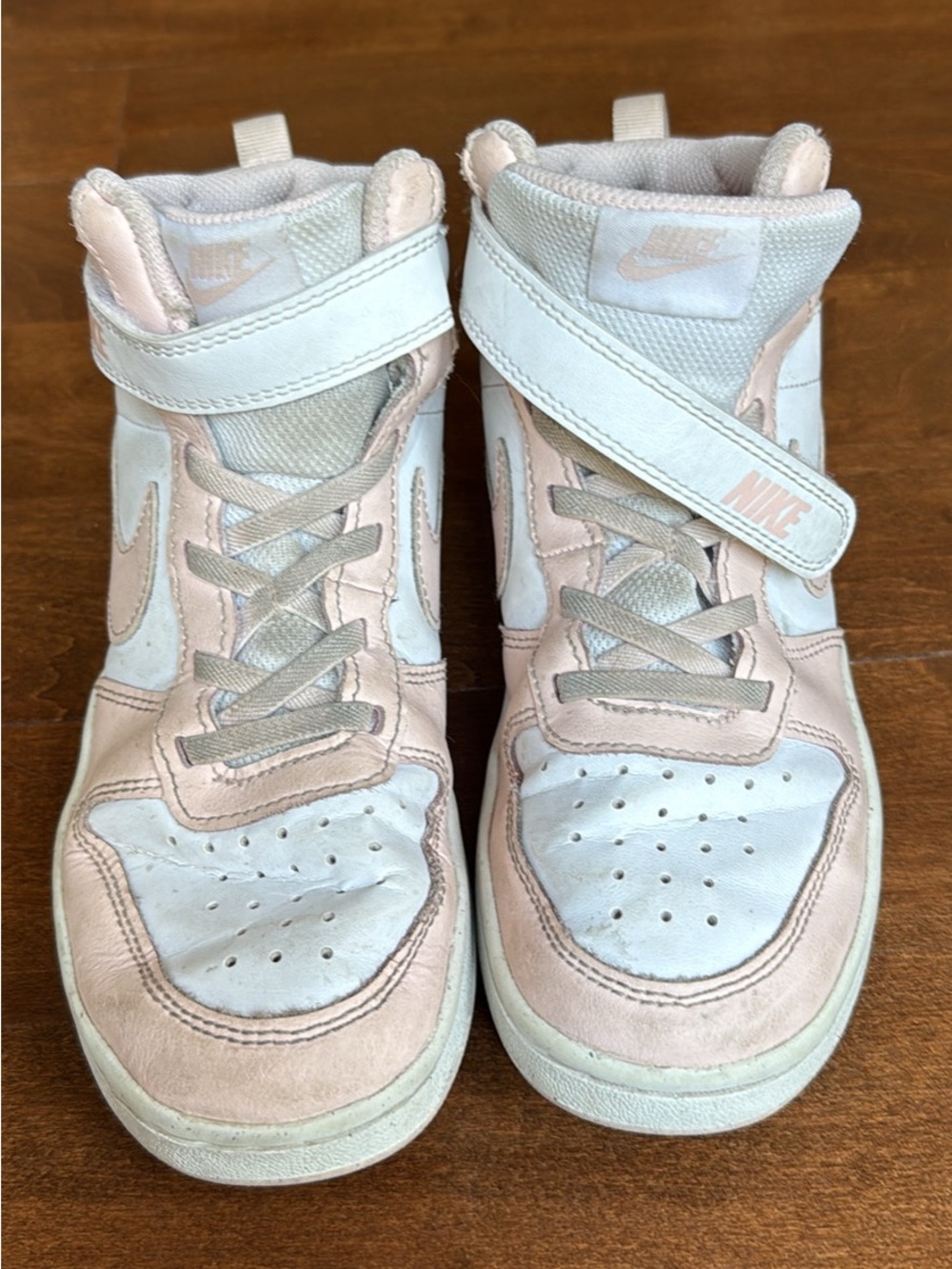 Nike Kids High-Top Sneakers in Pale Pink and White